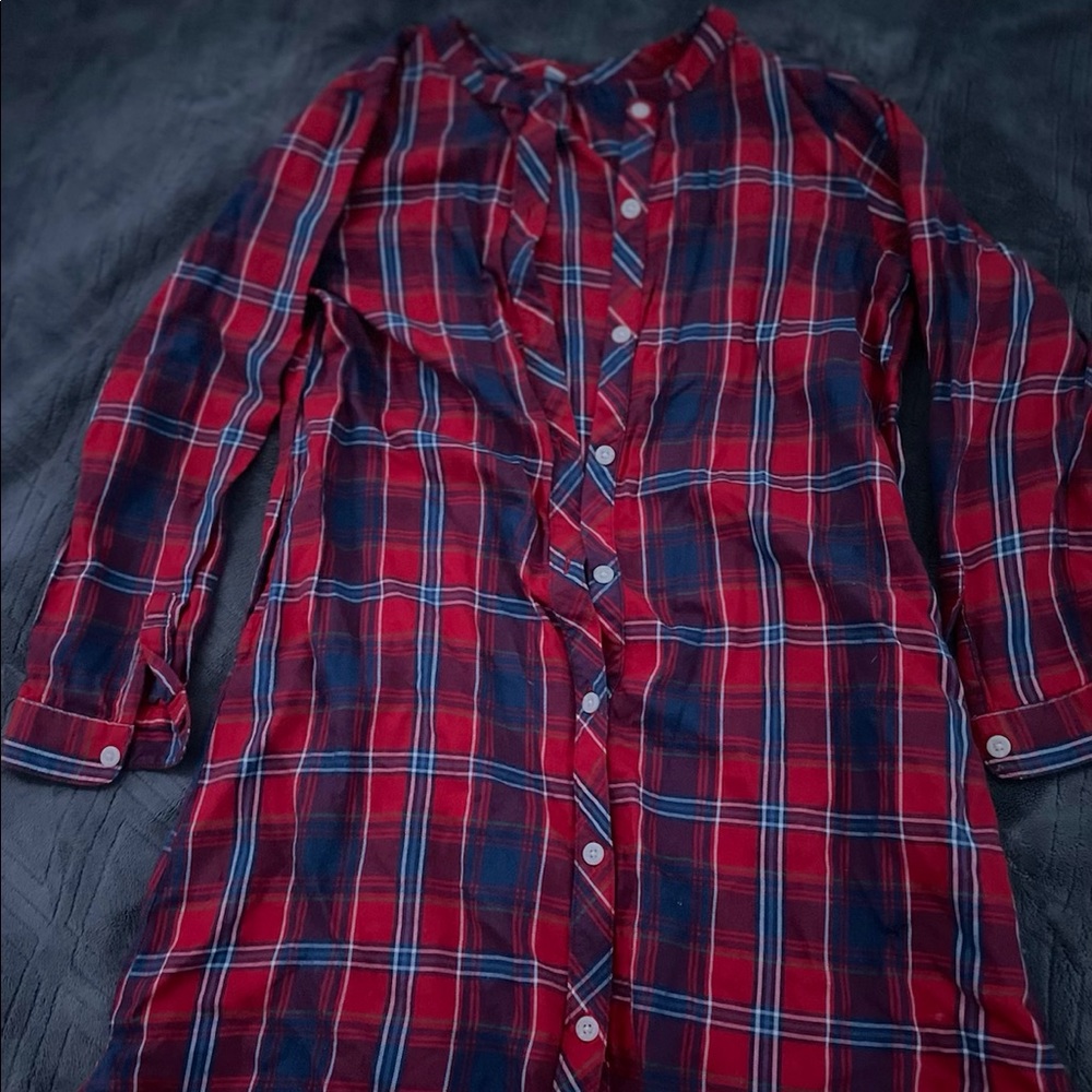 Red and blue button up tunic